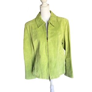 Coldwater Creek Acid Green Suede Zip Jacket size Large